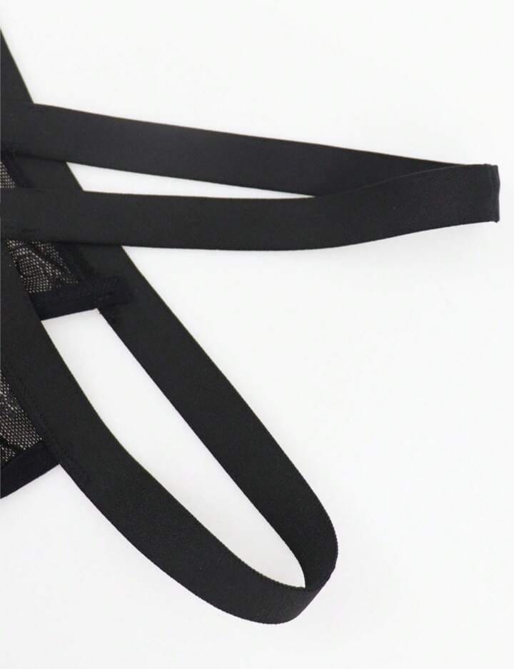 Noir Lace Cross-Strap Thong